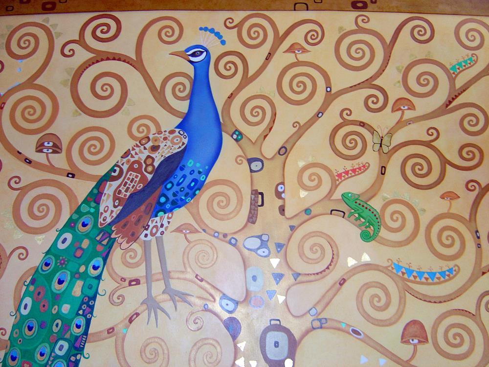 Tree of life peacock detail